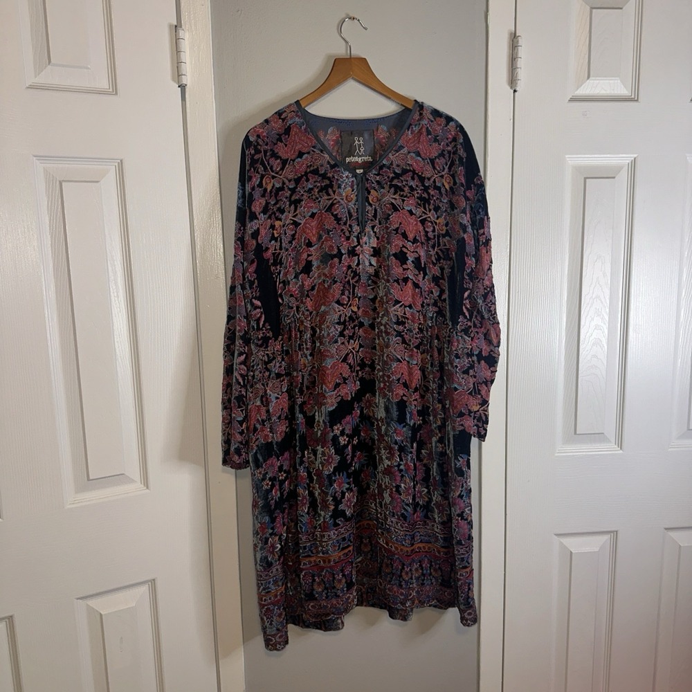 NWT Jhonny Was Women's Pete & Greta Velvet Silk Burnout Long Sleeve Dress Size S